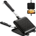 Dobbeltsidig smørbrødgrillpanne, non-stick komfyrtopp-brødrister (svart) Grid baking pan