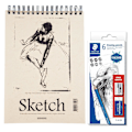 Miniatyrbild 2 av 6: Skisset: Pennset + Skissblock A4, Staedtler Mars Lumograph 100 grå