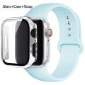 Miniatyrbild 1 av 4: Lämplig för äpplen Glas+ Case+ Rem För Apple Watch band 44mm 45mm 42mm 41mm 40mm 38mm Silikonarmband iWatch-serien 8 9 7 6 5 60 light green 44mm series 654 se