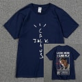 Miniatyrbild 1 av 2: Mode Hip Hop Herr T-shirt Tour Kortärmad Cactus Jack Print Kanye West Basic Par Lös Kortärmad T-shirt hög kvalitet Navy Blue M