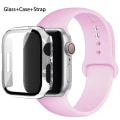 Miniatyrbild 1 av 4: Lämplig för äpplen Glas+ Case+ Rem För Apple Watch band 44mm 45mm 42mm 41mm 40mm 38mm Silikonarmband iWatch-serien 8 9 7 6 5 12 Pink 44mm series 654 se