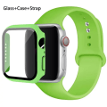 Miniatyrbild 1 av 4: Lämplig för äpplen Glas+ Case+ Rem För Apple Watch band 44mm 45mm 42mm 41mm 40mm 38mm Silikonarmband iWatch-serien 8 9 7 6 5 31 green 40mm series 654 se