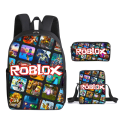 Miniatyrbild 3 av 4: Tredelad set med 3D-utskrift Roblox skolväska spel som omger Primär- och gymnasieelever Ryggsäck Satchel Pen Bag Flap pencil case-1
