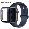 Miniatyrbild 1 av 4: Lämplig för äpplen Glas+ Case+ Rem För Apple Watch band 44mm 45mm 42mm 41mm 40mm 38mm Silikonarmband iWatch-serien 8 9 7 6 5 8 midnight blue 42mm series 321