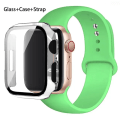 Miniatyrbild 1 av 4: Lämplig för äpplen Glas+ Case+ Rem För Apple Watch band 44mm 45mm 42mm 41mm 40mm 38mm Silikonarmband iWatch-serien 8 9 7 6 5 74 Bright Green 42mm series 321