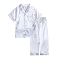 Miniatyrbild 1 av 5: Satin Pyjamas Set för barn: Sovkläder med knappar och shorts Z X Grey Suit for height 100 to 110cm