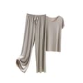 Pyjamassett i issilke for kvinner T-skjorte elastisk midje løse bukser Lys grå Light gray 3XL