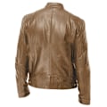 Miniatyrbild 2 av 3: Män Vinter läderjacka Långärmad dragkedja Slim Biker Coat Stand Krage Casual Ytterkläder CNMR Khaki 2XL