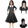 Miniatyrbillede 1 af 3: Halloween Performance Dress Frightened Wednesday Adams Cosaplay Børnekjole+paryk CNMR 140