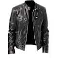 Miniatyrbild 2 av 4: än Vinter läderjacka Långärmad dragkedja Slim Biker Coat Stand Krage Casual Ytterkläder CNMR Black M