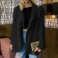 Miniatyrbillede 1 af 4: Dame langærmede business jakker work cardigan jakke enkeltradet blazere - Black M