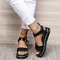 Miniatyrbilde 3 av 5: Damesandaler Flat Form Sommerankelstropp Chunky Platform Motesko Z X Black EU 43
