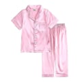 Miniatyrbillede 1 af 5: Satin pyjamassæt til børn: nattøj og shorts med knap-down Z X Pink Suit for height 110 to 120cm