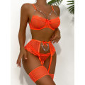 Miniatyrbillede 3 af 6: Kvinders sexet blondeundertøj BH Thong Sæt Cosplay Nattøj Sleep K Fluorescent orange M