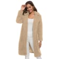 Miniatyrbilde 2 av 3: Dame i plysj jakkeslag lang jakke vinter fleece parka langermet trench coat vinterjakke CNMR Khaki 3XL