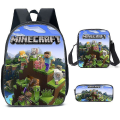 Pikkukuva 2 / 4: 3kpl Minecraft-koululaukkureppu pojille, lapsille, reput lähettilaukulla ja kynäkotelolla H 3 piece set