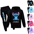 Miniatyrbild 2 av 3: Pojkar Flickor Lilo och Stitch Hoodies Träningsoveraller Toppar+joggingbyxor V black 160cm