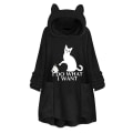 Miniatyrbillede 1 af 3: Dame fleece hættetrøje Vinter varm afslappet sweatshirt Katteører Design Løs sweater CNMR Black 2XL