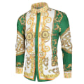 Miniatyrbild 1 av 2: Herr Royal Shirt Print Lapel Luxury Slim Shirt Business Långärmad passform Toppar för festbal CNMR Green 2XL
