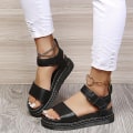 Miniatyrbilde 2 av 5: Damesandaler Flat Form Sommerankelstropp Chunky Platform Motesko Z X Black EU 36