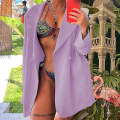 Miniatyrbillede 3 af 4: Dame langærmede business jakker work cardigan jakke enkeltradet blazere - Light Purple XL