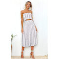 Miniatyrbillede 2 af 5: Blomsterbluse til kvinder, Maxi-nederdeldragtskjole. White Striped X-Large