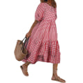 Miniatyrbillede 1 af 5: Kvinder sommer plaid puffy kortærmet midikjole Y Red,3XL