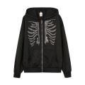 Miniatyrbilde 2 av 6: Unisex Zip Oversized Rhinestone-kull Hettegenser genser Jakke H black S