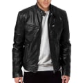 Miniatyrbild 1 av 4: Män Vinter läderjacka Långärmad dragkedja Slim Biker Coat Stand Krage Casual Ytterkläder CNMR Black XL