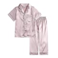 Miniatyrbild 1 av 5: Satin Pyjamas Set för barn: Sovkläder med knappar och shorts Z X Champagne Suit for height 130 to 140cm