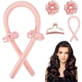 Värmelöst locktångspannband, silkeslent värmelöst locktång med hårklämmor (rosa)