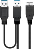 2-in-1-kaapeli USB Micro-B - 2x USB-A, 0,3 m, musta