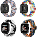 Miniatyrbillede 1 af 5: 4 stk. Elastiske nylonbånd kompatible med Fitbit, Fitbit Versa 3 armbånd flettet nylon sport, Fitbit Versa 4 armbånd udskiftning