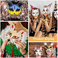 Miniatyrbilde 5 av 5: Kattemaske med pels og nettingøye, blanke papirmasker for DIY, hvite malepapirmasker, kattemaske for DIY Halloween Mardi Gras-fest Maroon-24pcs