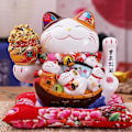 Miniatyrbild 5 av 5: Mörk keramisk vinkande katt Maneki Neko dekoration Feng Shui huvud vinkande lyckokatt, b