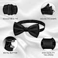 Miniatyrbilde 2 av 7: Sløyfe for menn, Klassisk ensfarget sløyfe for menn, Sateng smoking sløyfe, Justerbar formell sløyfe for fest, bryllup[qb] 3pcs-Black