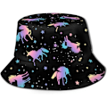 Pikkukuva 1 / 5: EN Buckets Muoti Aurinkohattu Pakattava Ulkoilu Kalastajahattu Naisille ja Miehille Yksisarvis- ja Tähtisiluetit Kuvio Unicorn and Star Silhouettes Pattern One Size