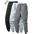 Miniatyrbild 1 av 3: 3-pack Män Casual Solid Joggingbyxor, Män Drawstring Byxor med Fickor för Athleisure Wear 3xl