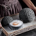Miniatyrbillede 3 af 5: Japansk Planet Vulkansk Sten Kunstnerisk Fad Pendul Skaldyr Sushi Sashimi Isplade Røgplade, 12cm