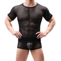 Muscle Comfy Mesh Fishnet Sheer Herr Kortärmad T-shirt Topp Underkläder Black S