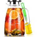 Miniatyrbillede 1 af 7: Vandkande, 2 L glaskande med låg og præcis skala, is-kande i rustfrit stål, let at rengøre varmebestandig borosilikat mælkekande til juice Transparent Transparent 68oz