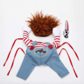 Miniatyrbillede 5 af 5: Dødsdukkekostume til hunde - skræmmende Halloween cosplay Chucky dukke hundekostume med hat - sjov fest julebeklædning egnet til store og små hunde (M)