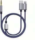 Flätad Nylon USB C & Lightning till 3.5mm Jack Audio Adapter Aux-kabel