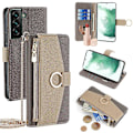 Miniatyrbild 1 av 5: Kompatibel med Samsung Galaxy S22+ 5G Ficka med dragkedja Skyddsfodral PU Läder Crossbody Plånboksfodral - Vit [HK] Grå Grey Style C Samsung Galaxy S22+ 5G