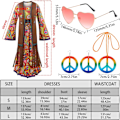 Pikkukuva 2 / 7: 60-luvun asu naisille, hippityylinen naisten mekko-setti, 70-luvun disko Halloween-asut, hippivaatteet naisten asu, 60-luvun vaatetusasusteet S