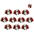Miniatyrbillede 1 af 3: (rød+hvid)Blomsterbordssæt til bord, bryllup, 10 stk. kunstige blomster med base, rosekugle red+white