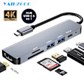 Miniatyrbild 1 av 6: 5/6/7/8/11 i 1 USB C-hubb med 4K HDMI-adapter och SD/TF-kortläsare RJ45 PD Snabbladdning för MacBook Laptop Dator 6 IN 1
