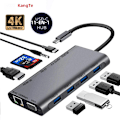Miniatyrbild 1 av 6: 5/6/7/8/11 i 1 USB C-hubb med 4K HDMI-adapter och SD/TF-kortläsare RJ45 PD Snabbladdning för MacBook Laptop Dator 11 IN 1