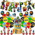 Miniatyrbild 1 av 2: Dekorationer för barnkalas, ballonger, banderoll, tårtdekorationer Blå Gul Grön Svart Röd Blå Gul Grön Svart Röd Blå Gul Grön Svart Röd Ninjago