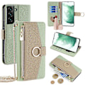 Miniatyrbild 1 av 5: Kompatibel med Samsung Galaxy S22+ 5G Ficka med dragkedja Skyddsfodral PU Läder Crossbody Plånboksfodral - Vit [HK] Grå Green Style B Samsung Galaxy S22+ 5G